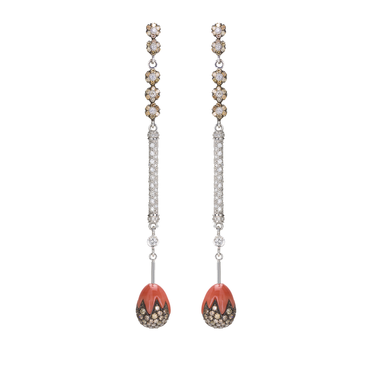 WHITE GOLD EARRINGS WITH CORALS AND DIAMONDS
