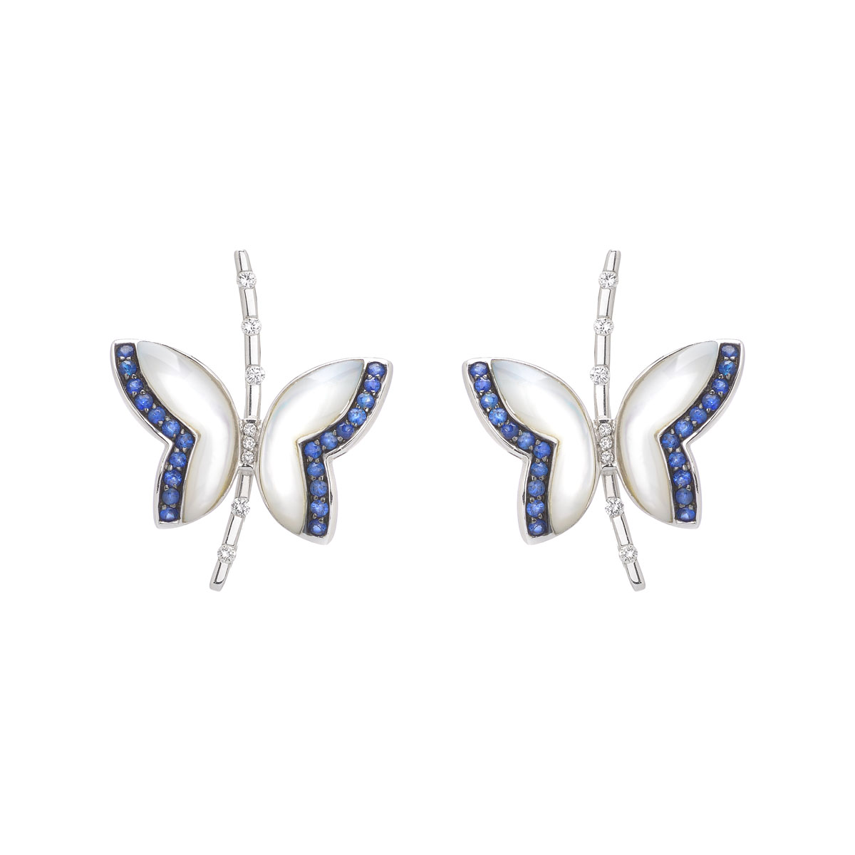 BUTTERFLY DIAMOND EARRINGS WITH SAPPHIRES K18 WHITE GOLD