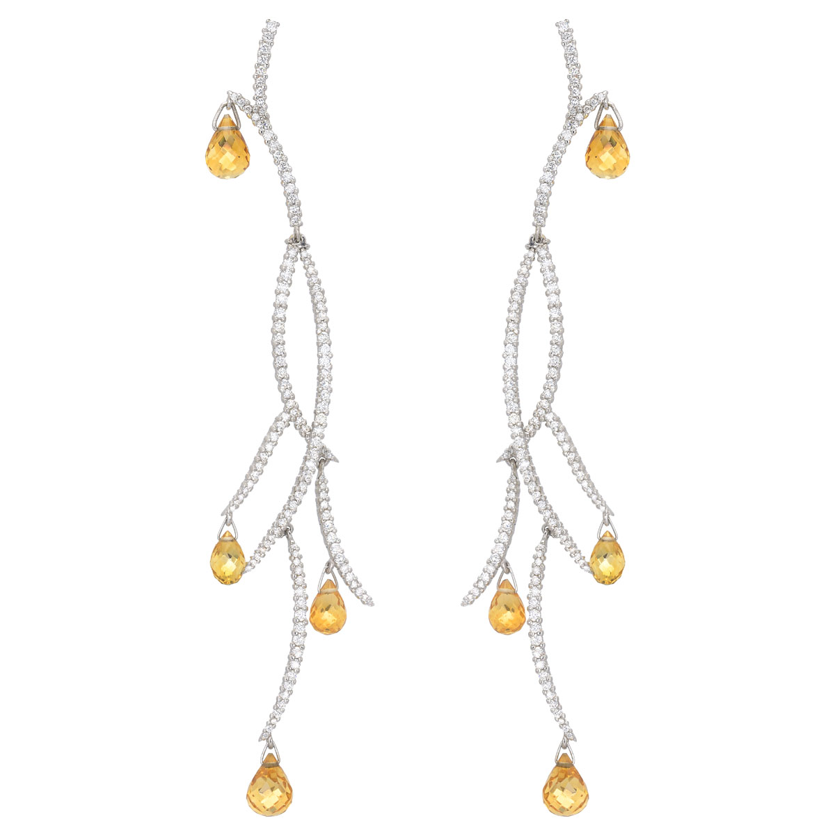 DIAMOND EARRINGS WITH CITRIN K18 WHITE GOLD