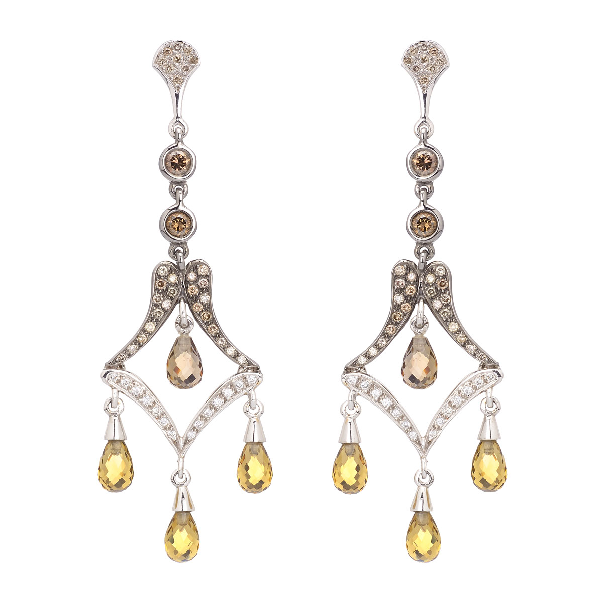 K18 WHITE AND BLACK GOLD DIAMOND EARRINGS WITH TOPAZ