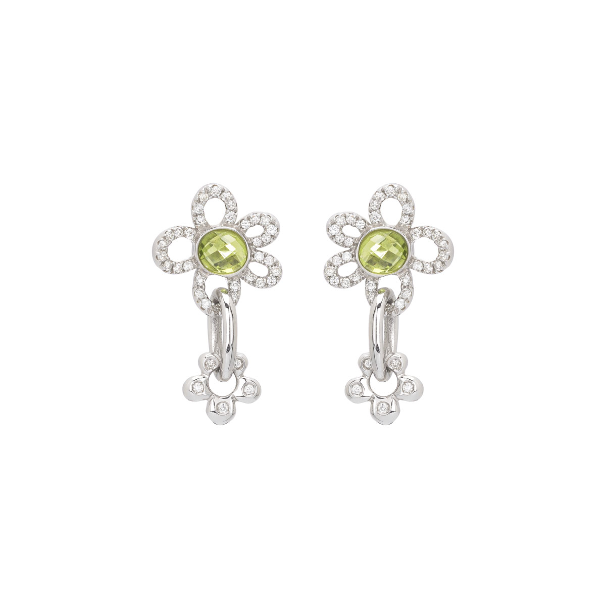 DIAMOND EARRINGS WITH PERIDOT K18 WHITE GOLD