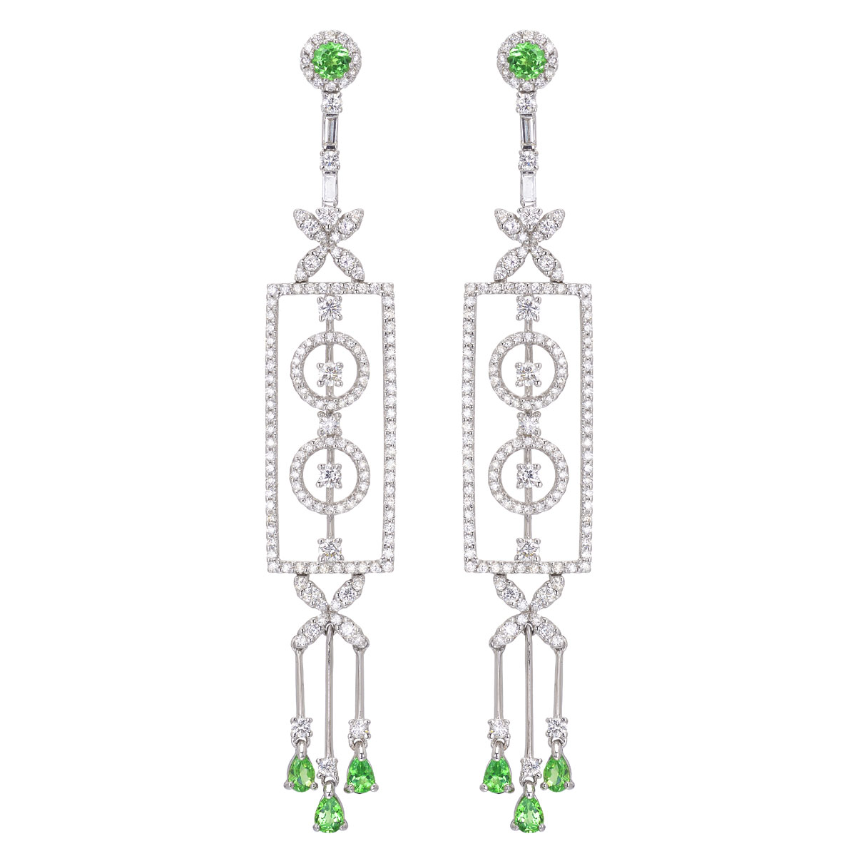 DIAMOND EARRINGS WITH TSAVORITIS K18 WHITE GOLD