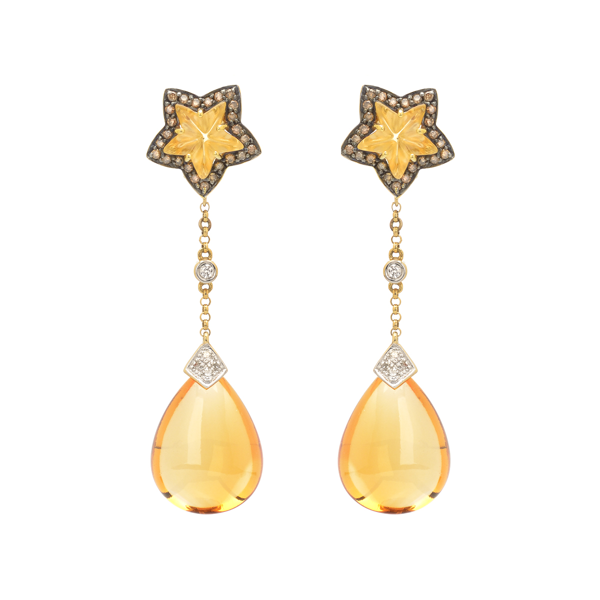 K18 YELLOW GOLD DIAMOND EARRINGS WITH SEMI-PRECIOUS STONES