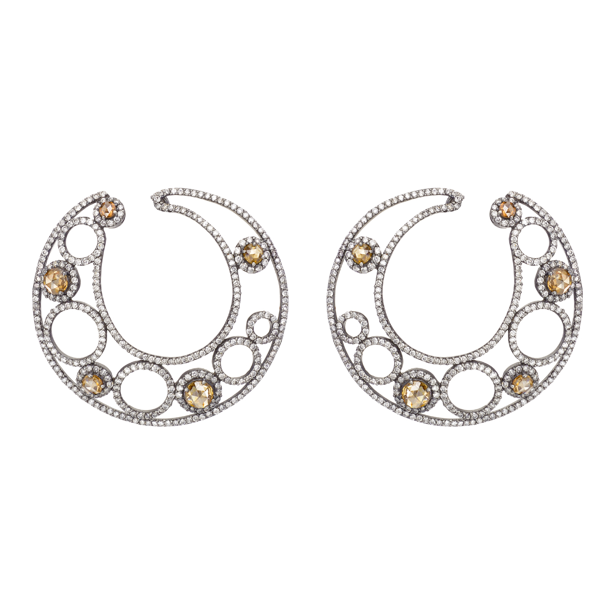 K18 BLACK GOLD BRILLIANT AND BROWN ROSE CUT DIAMOND EARRINGS