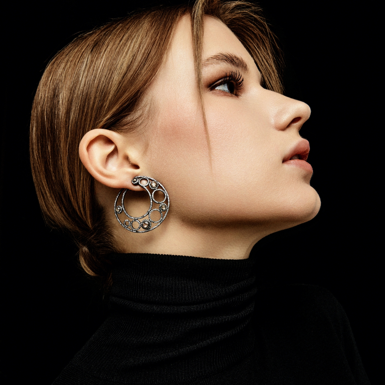 K18 BLACK GOLD BRILLIANT AND BROWN ROSE CUT DIAMOND EARRINGS
