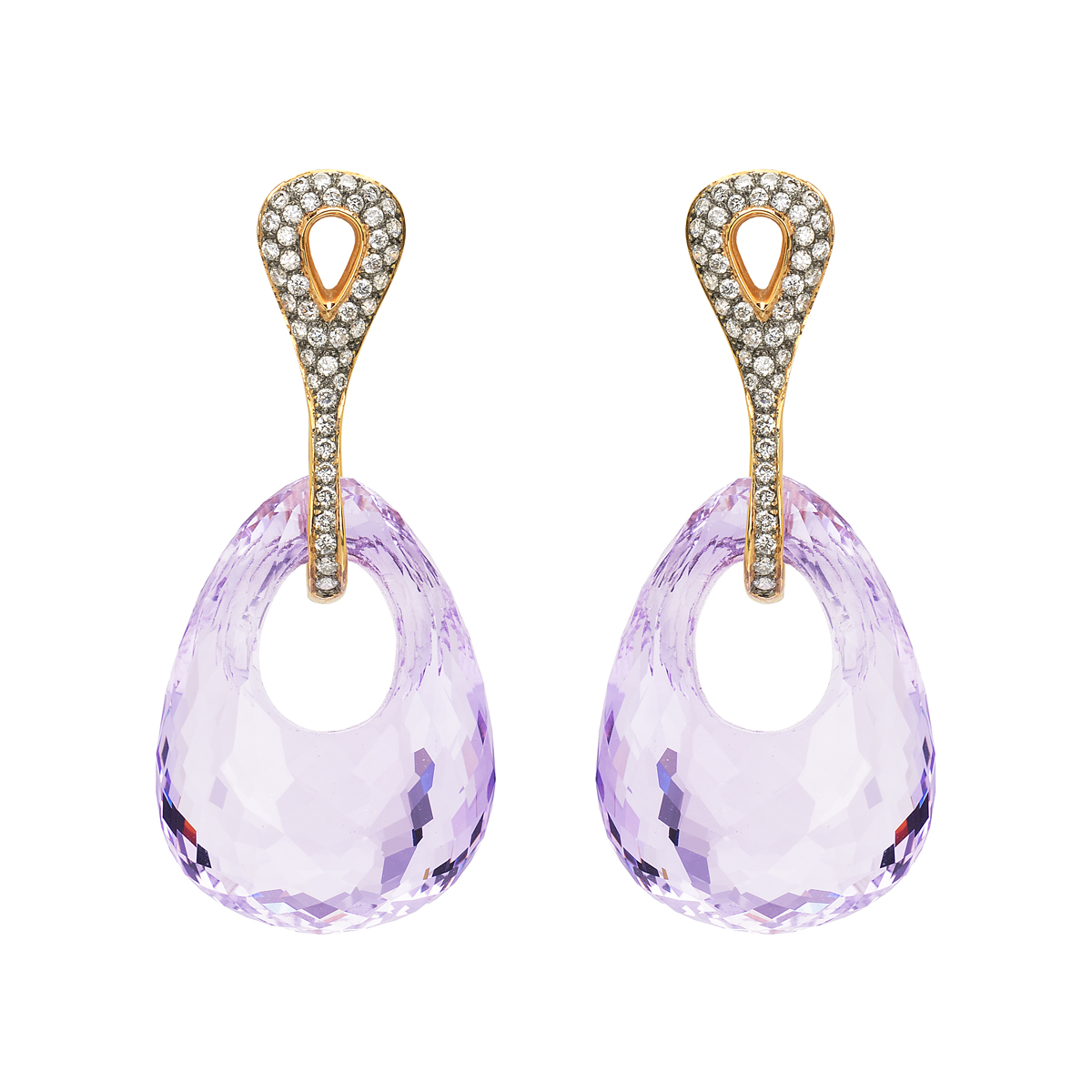 K18 ROSE GOLD DIAMOND EARRINGS WITH AMETHYST