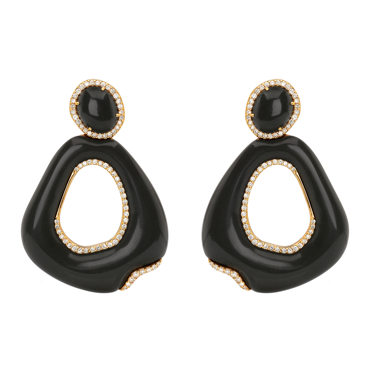 K18 ROSE GOLD DIAMOND EARRINGS WITH BLACK JADE