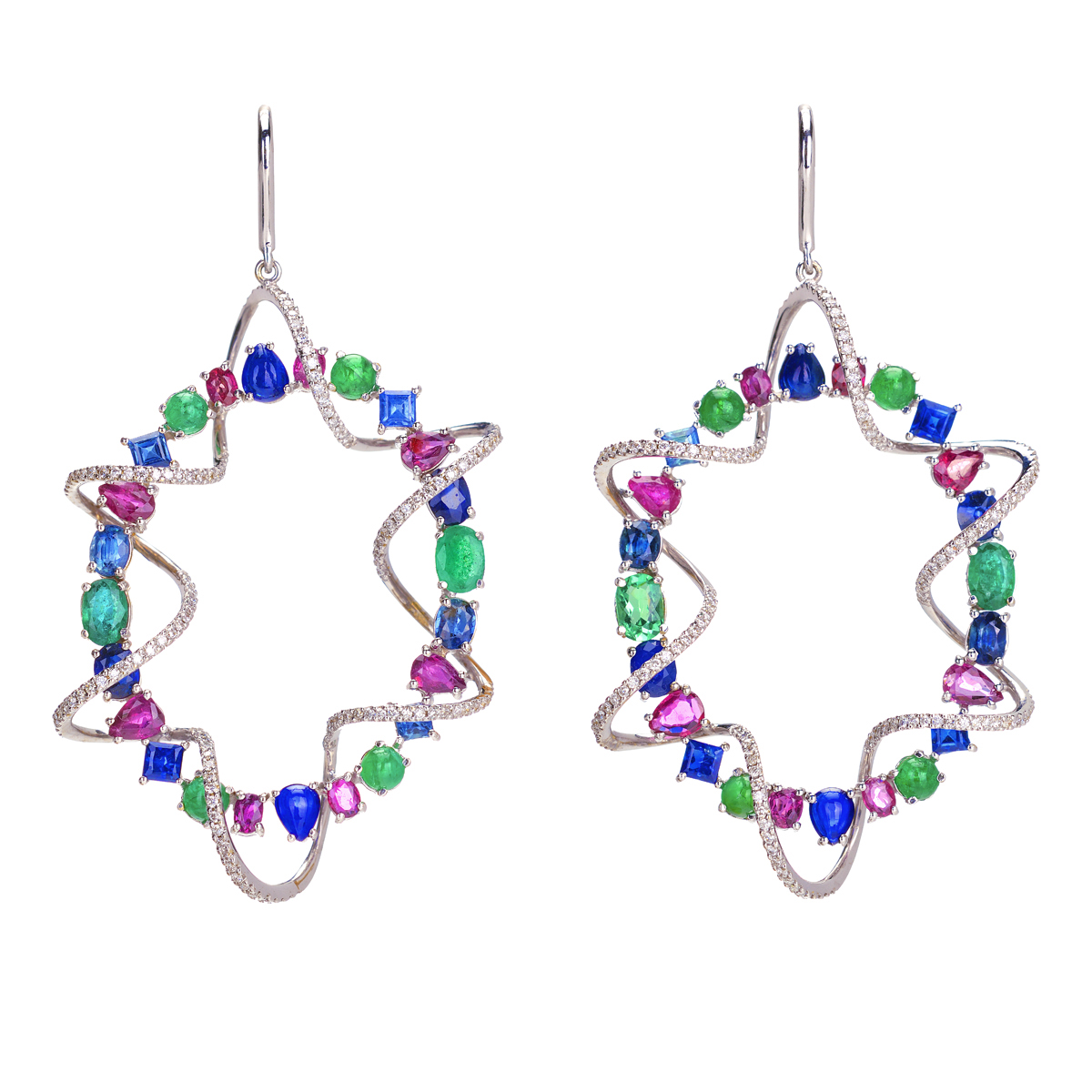WHITE GOLD EARRINGS WITH SAPPHIRES RUBIES AND EMERALDS