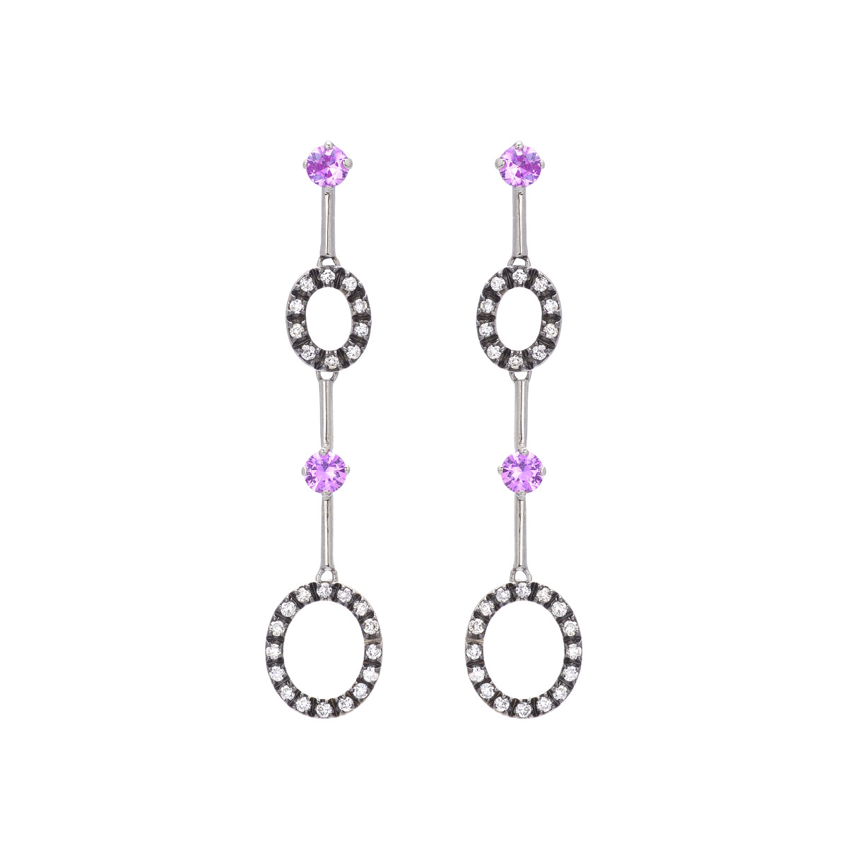 DIAMOND EARRINGS WITH PINK SAPPHIRES K18 WHITE GOLD