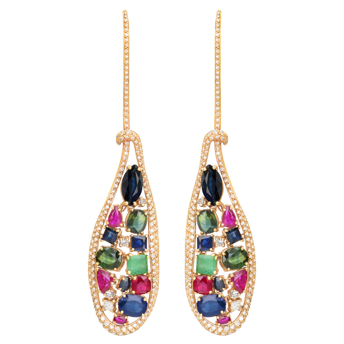 DIAMOND EARRINGS WITH SEMI-PRECIOUS STONES 18K ROSE GOLD