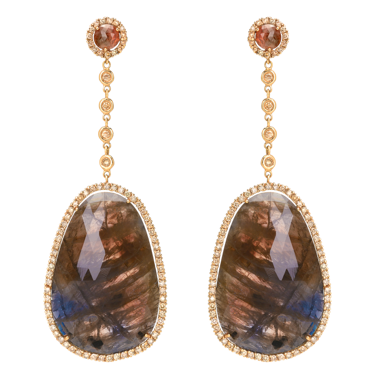 ROSE GOLD EARRINGS K18 WITH BROWN SAPPHIRES AND DIAMONDS