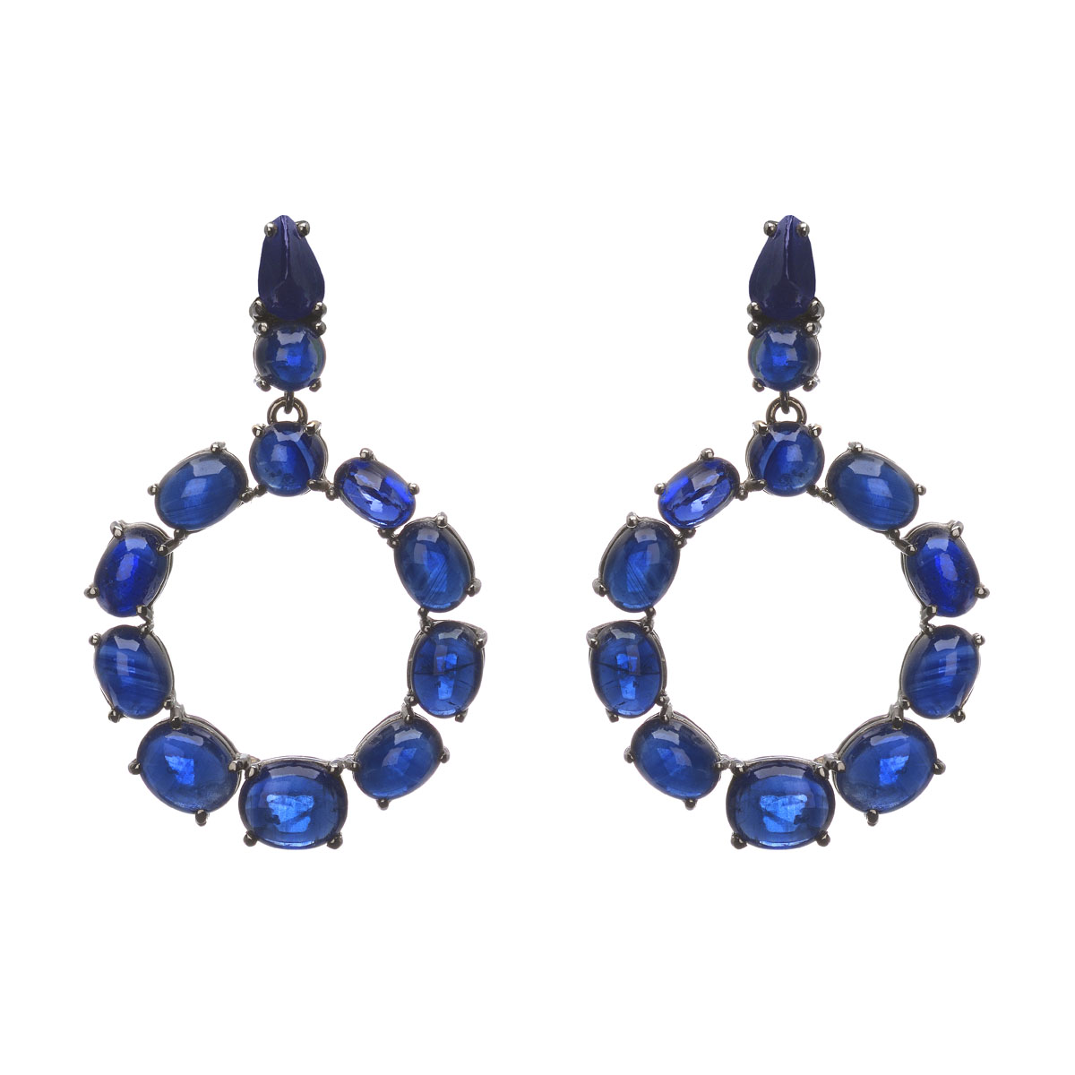 HOOP EARRINGS WITH SAPPHIRES K18 BLACKENED GOLD