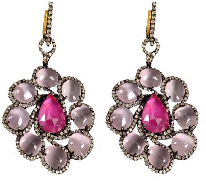 925 STERLING SILVER DIAMOND EARRINGS WITH RUBIES AND QUARTZ STONES