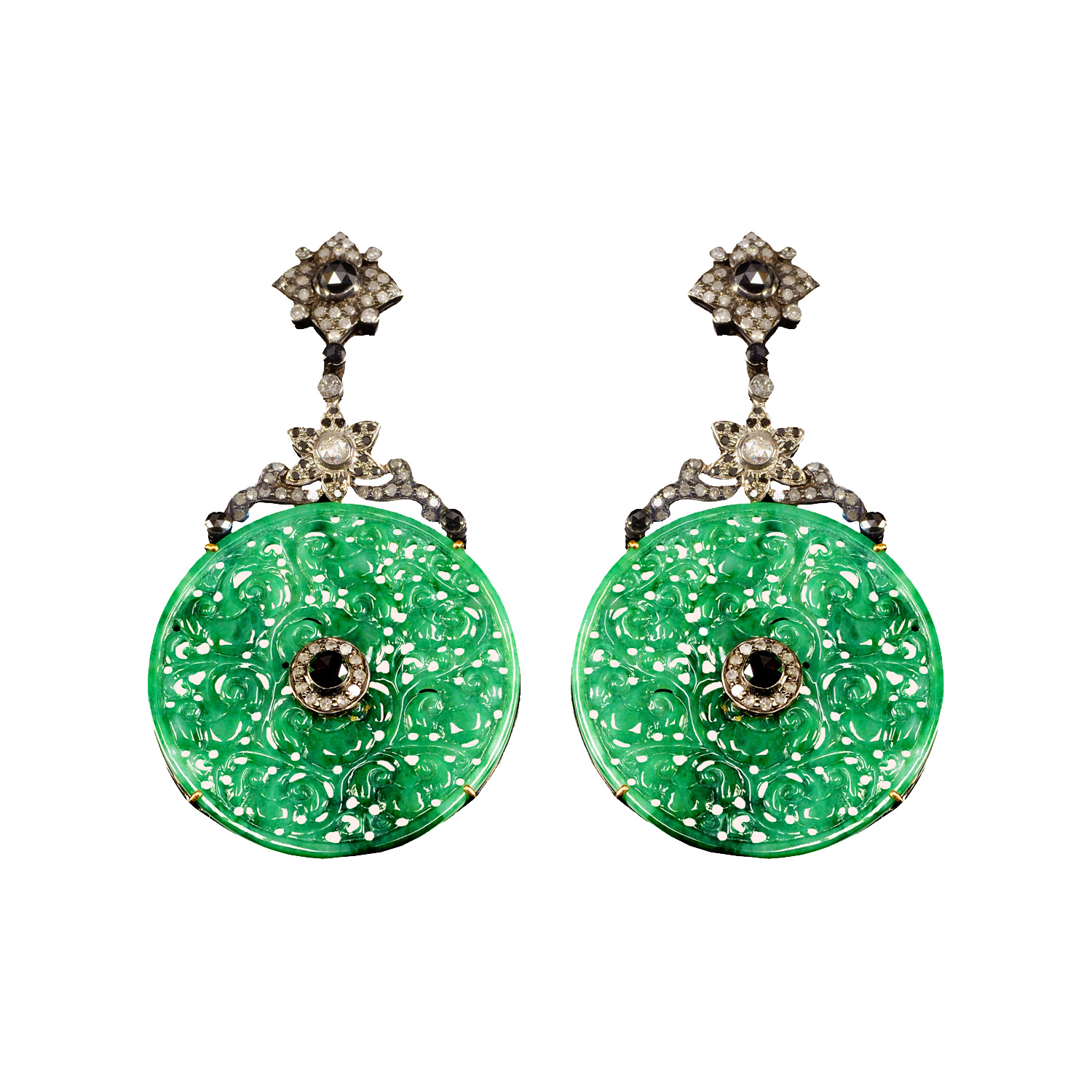 DIAMOND EARRINGS SILVER WITH GREEN JADE