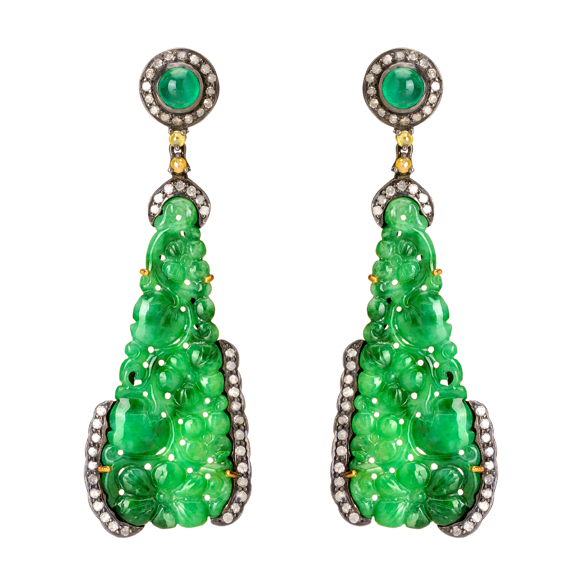 DIAMOND EARRINGS SILVER WITH EMERALDS