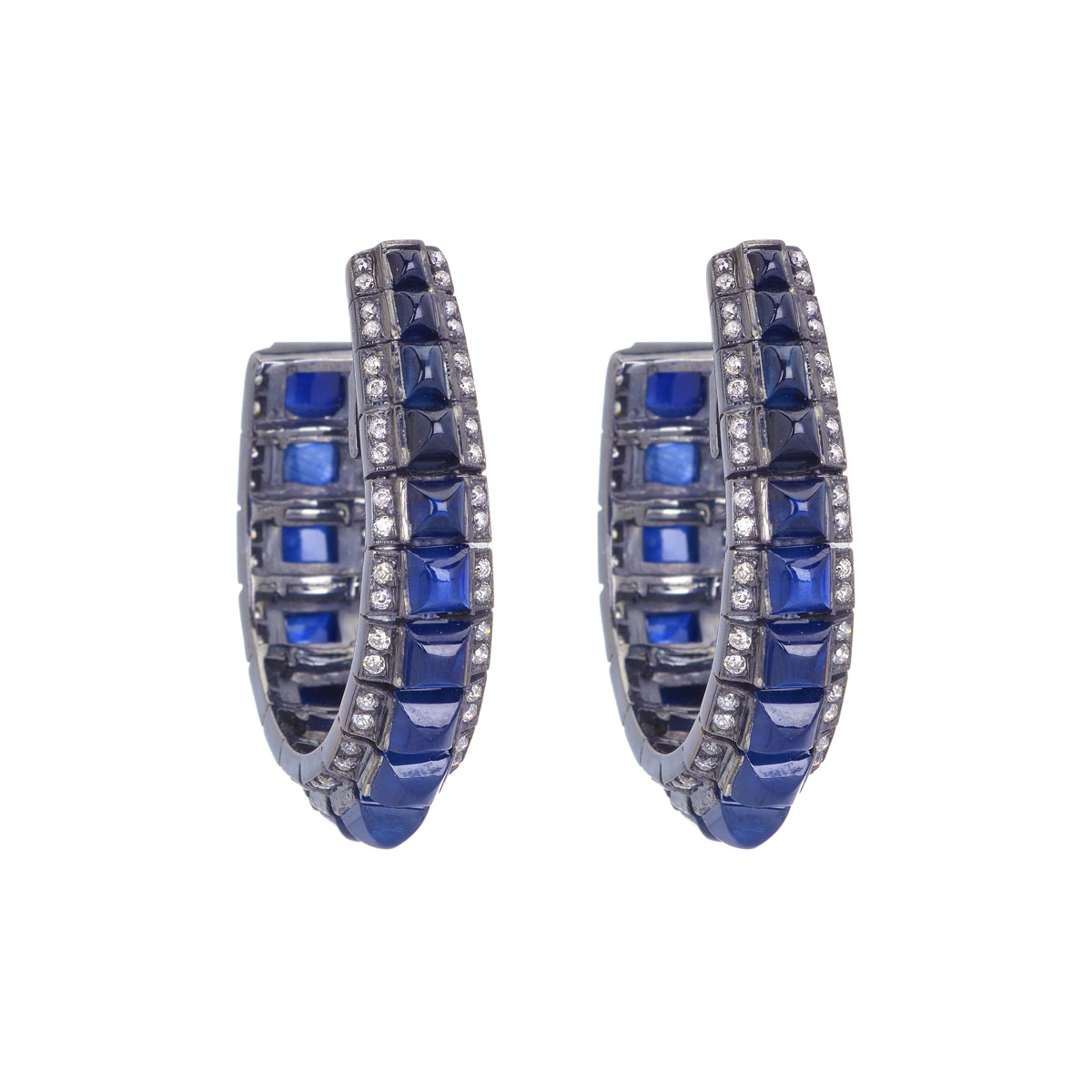 DIAMOND EARRINGS WITH SAPPHIRES 18K BLACKENED GOLD