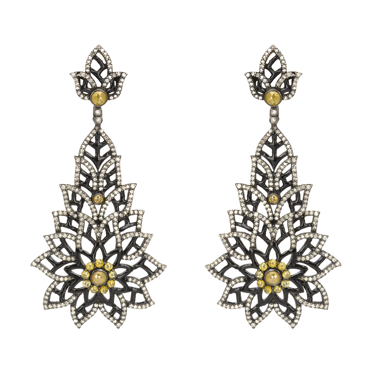 EARRINGS SILVER WITH ICY AND YELLOW DIAMONDS