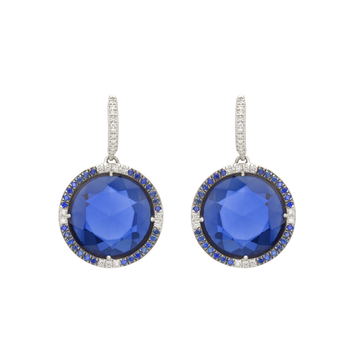 K18 WHITE GOLD DIAMOND EARRINGS WITH SAPPHIRES
