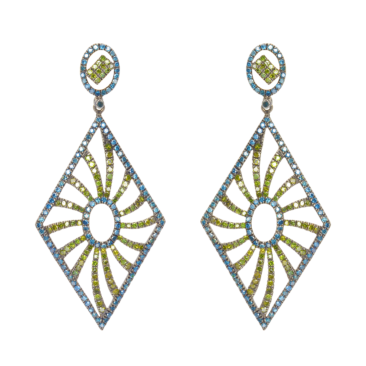 925 STERLING BLACKENED SILVER MULTI-COLOUR DIAMOND EARRINGS