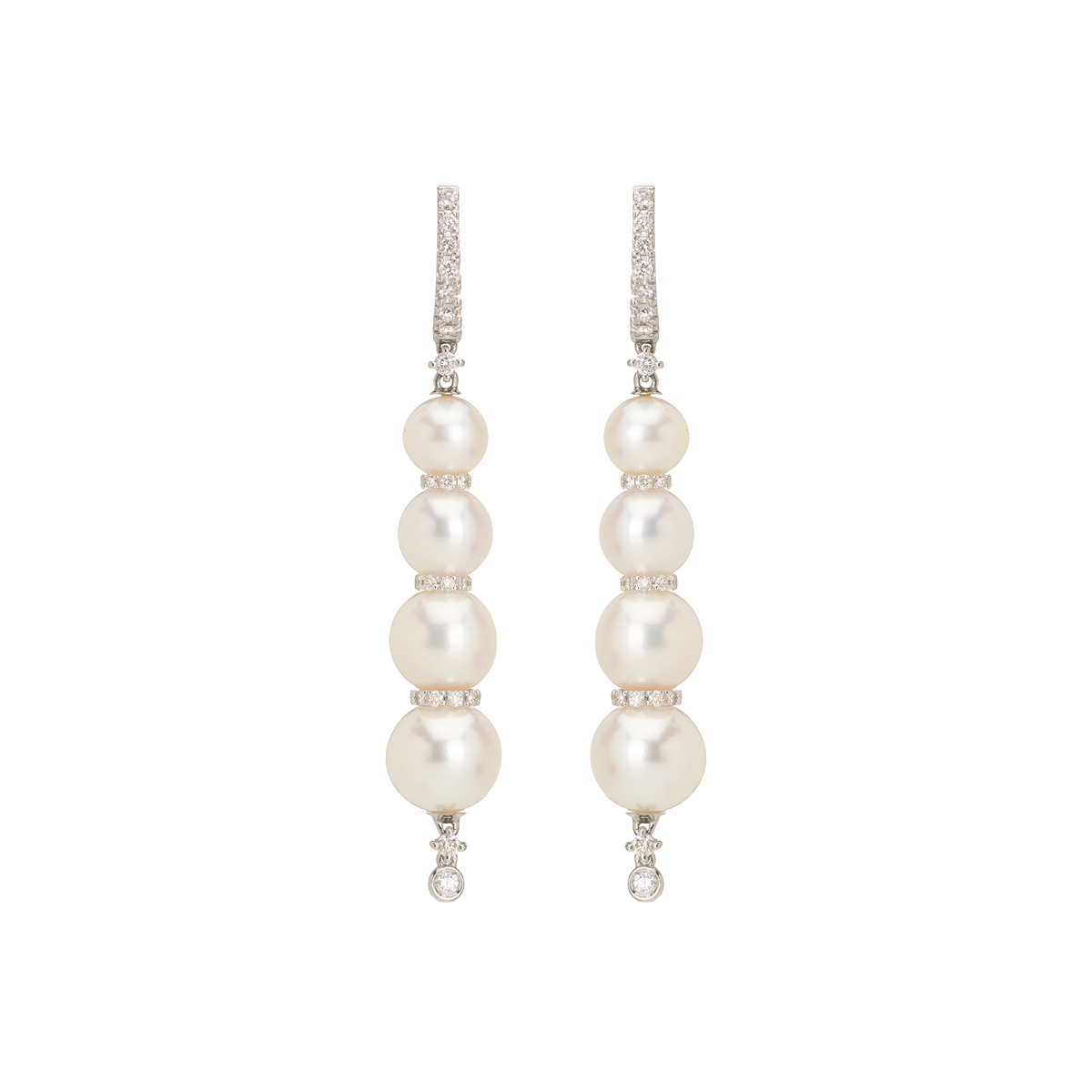 WHITE GOLD EARRINGS WITH PEARLS 6-9.5MM AND DIAMONDS