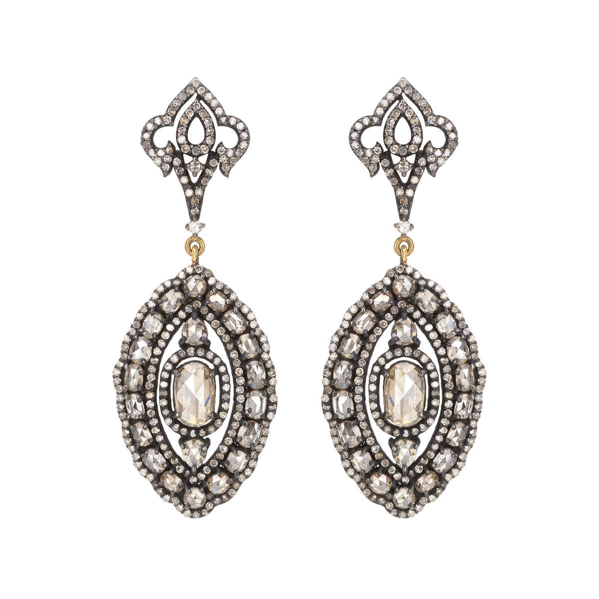 SILVER EARRINGS WITH GOLD CLIP AND DIAMONDS