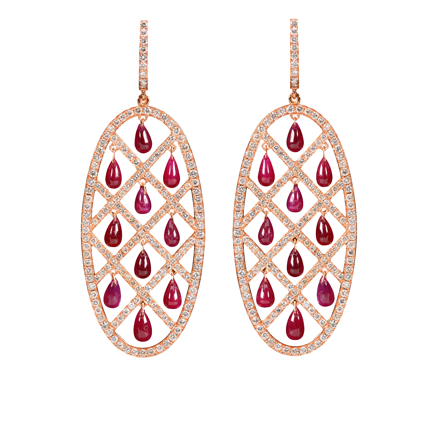 ROSE GOLD EARRINGS WITH DIAMONDS AND RUBIES
