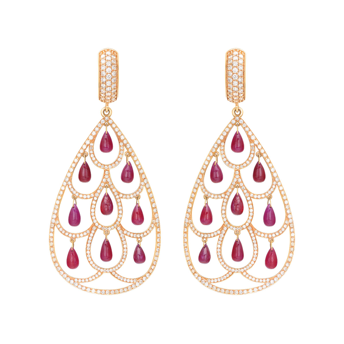 DIAMOND EARRINGS WITH RUBIES 18K ROSE GOLD
