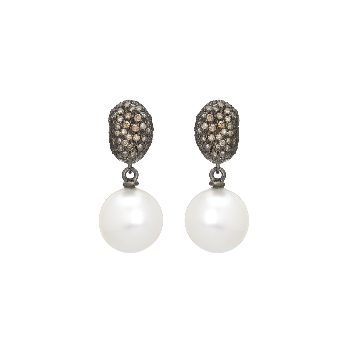 K18 BLACK GOLD BROWN DIAMOND EARRINGS WITH PEARLS