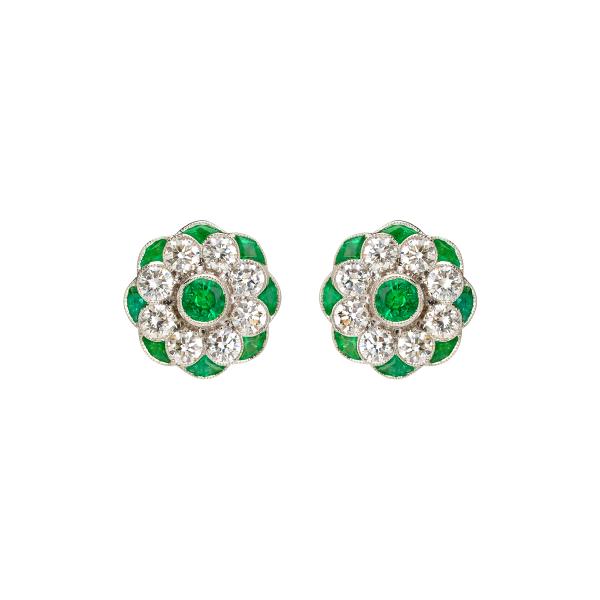 WHITE GOLD EARRINGS WITH EMERALDS AND DIAMONDS