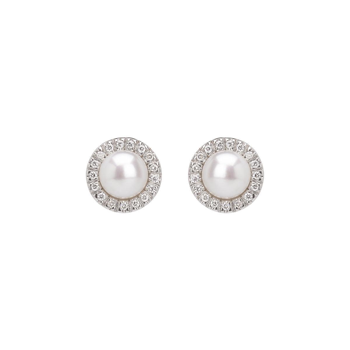 K18 WHITE GOLD DIAMOND EARRINGS WITH PEARLS