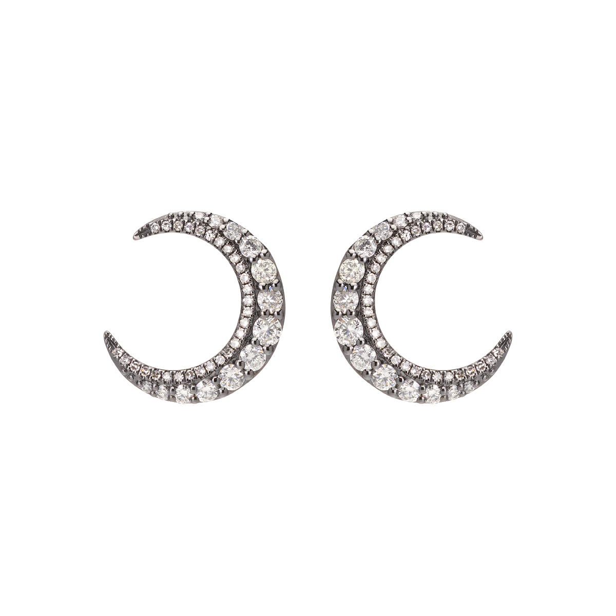 BLACK PLATED GOLD EARRINGS K18 MOONSHAPED WITH DIAMONDS