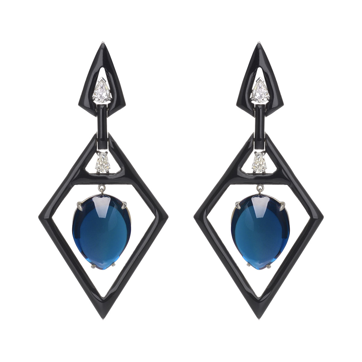 DIAMOND EARRINGS WITH LONDON BLUE TOPAZ Κ18 GOLD