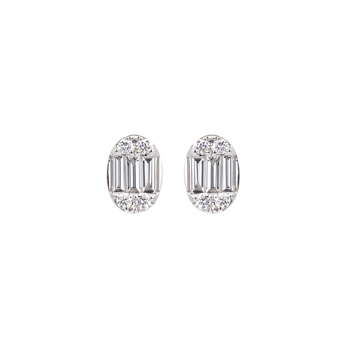 K18 WHITE GOLD ROUND AND BAGUETTE CUT DIAMOND EARRINGS