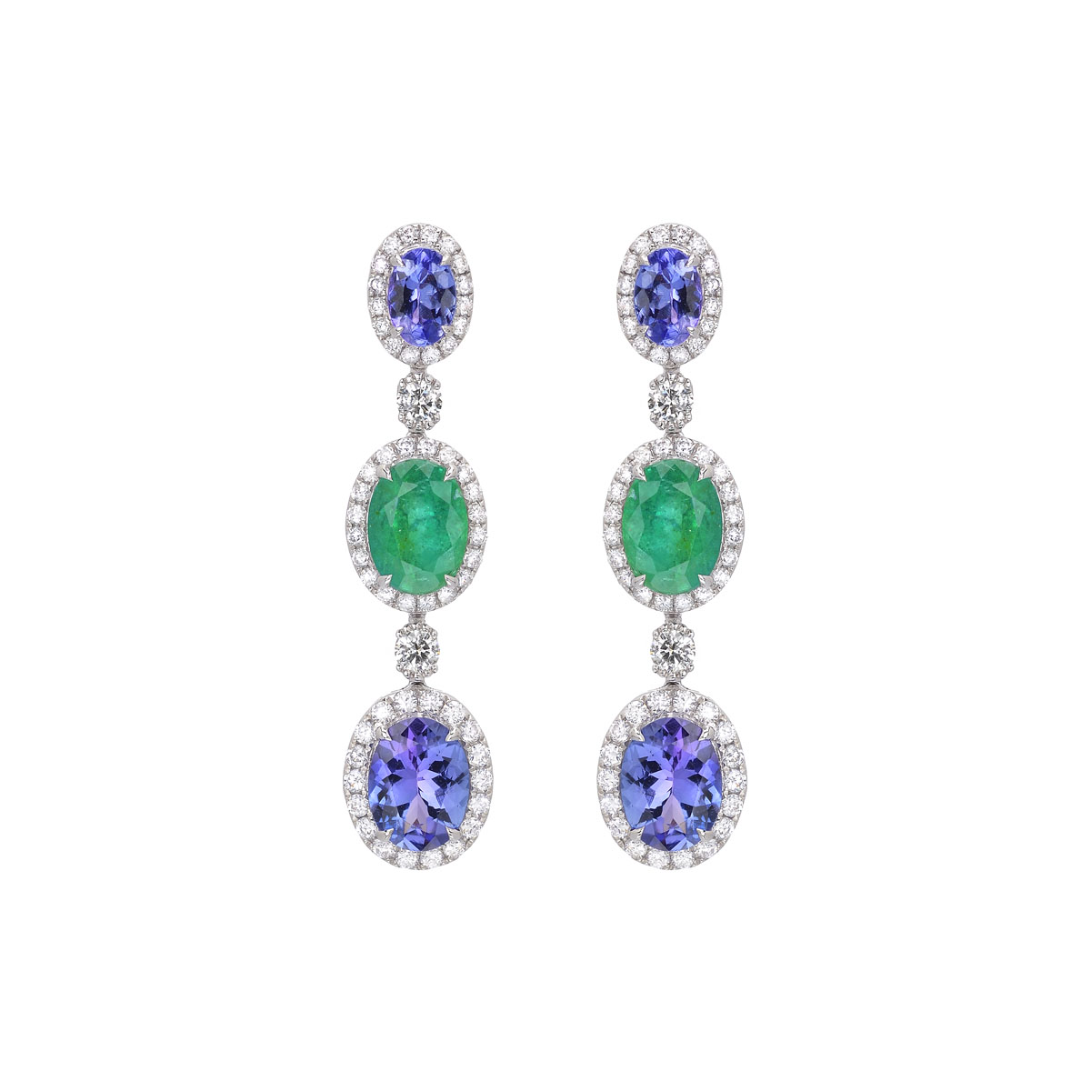 DIAMOND EARRINGS WITH SEMI-PRECIOUS STONES K18 WHITE GOLD
