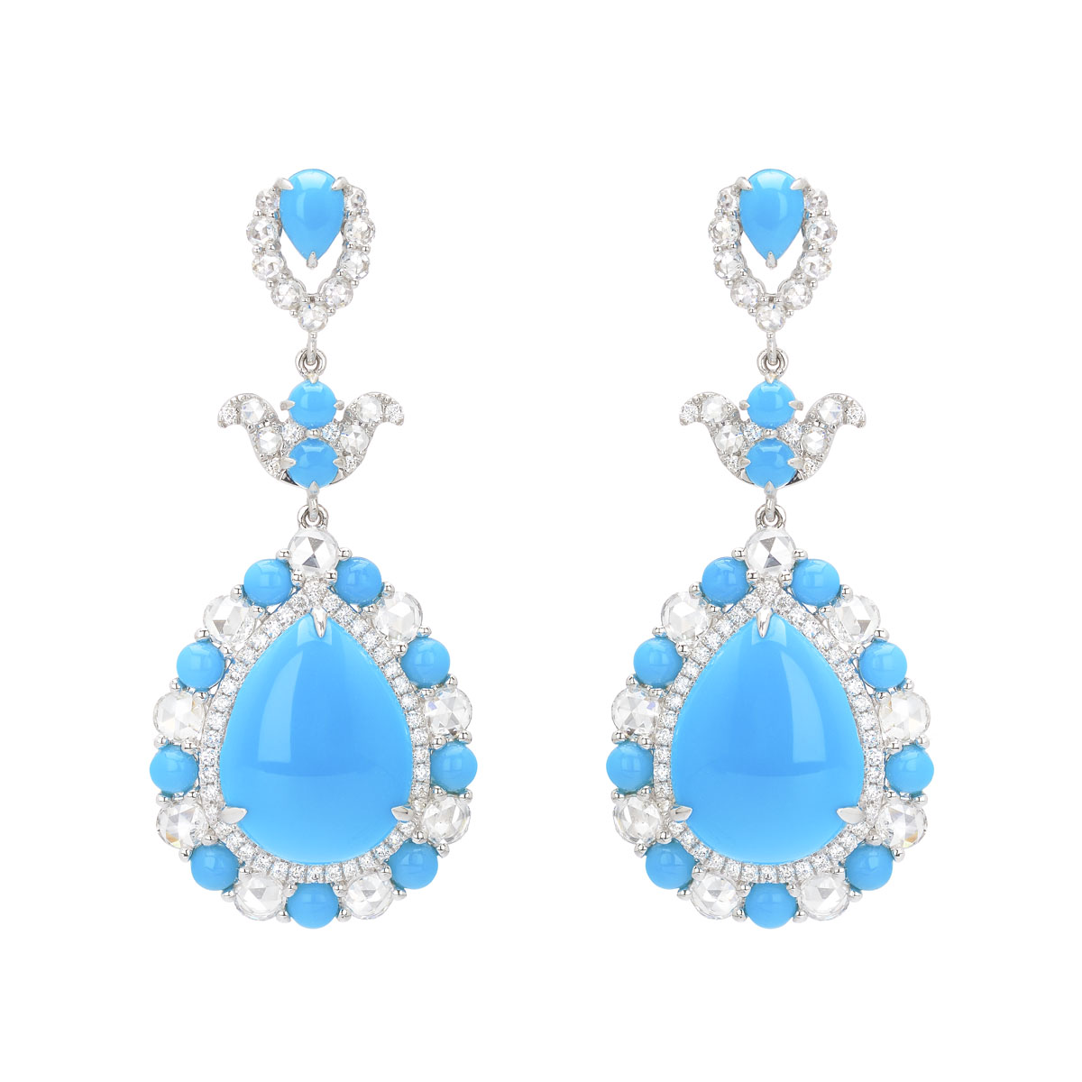 DIAMOND EARRINGS WITH TURQUOISE 18K WHITE GOLD