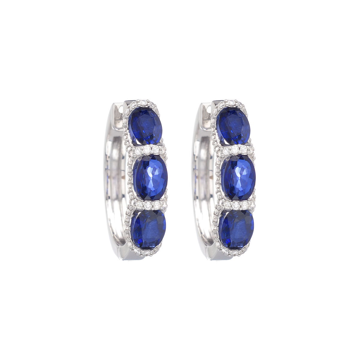HOOP DIAMOND EARRINGS WITH SAPPHIRES 18K WHITE GOLD