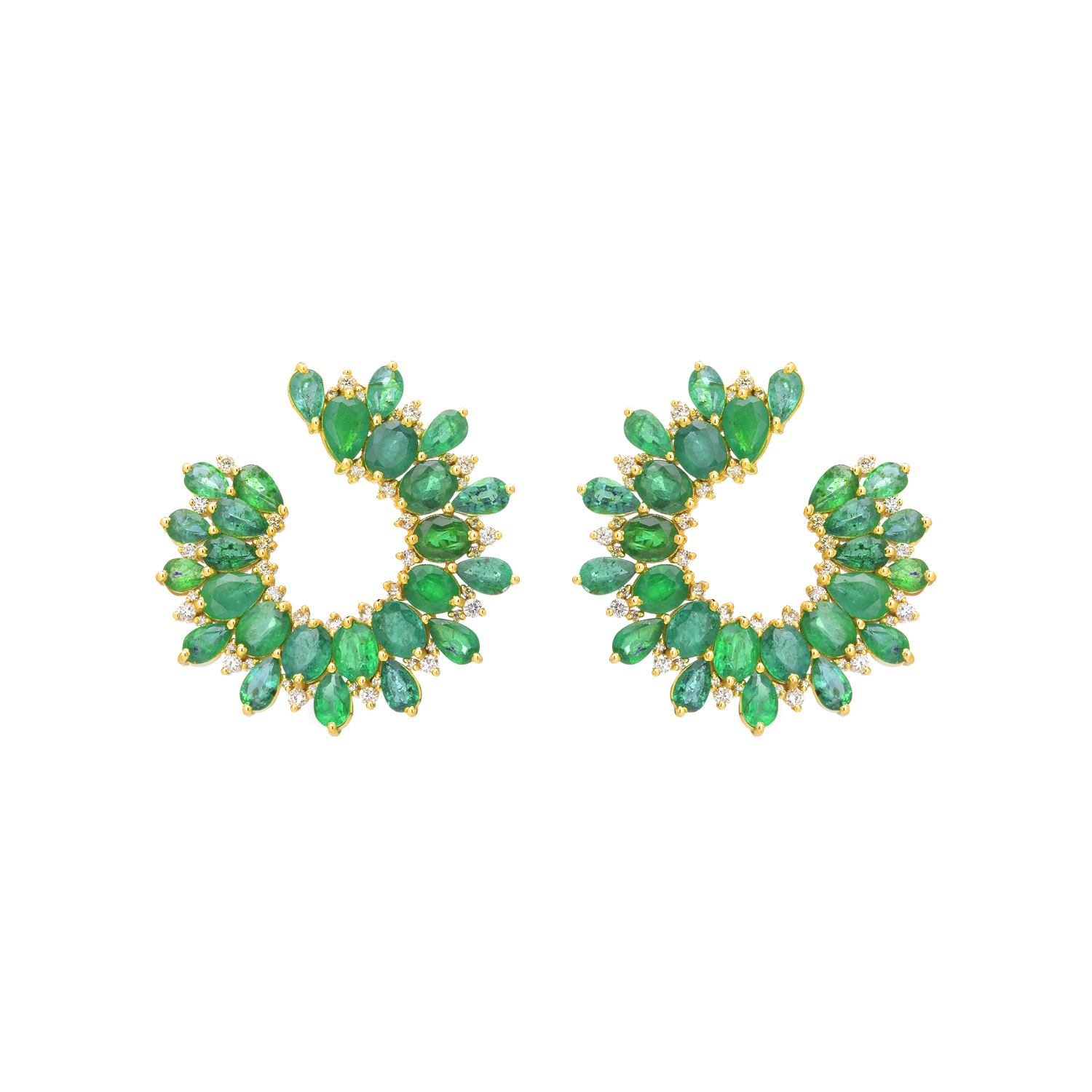 DIAMOND EARRINGS WITH EMERALDS 18K YELLOW GOLD