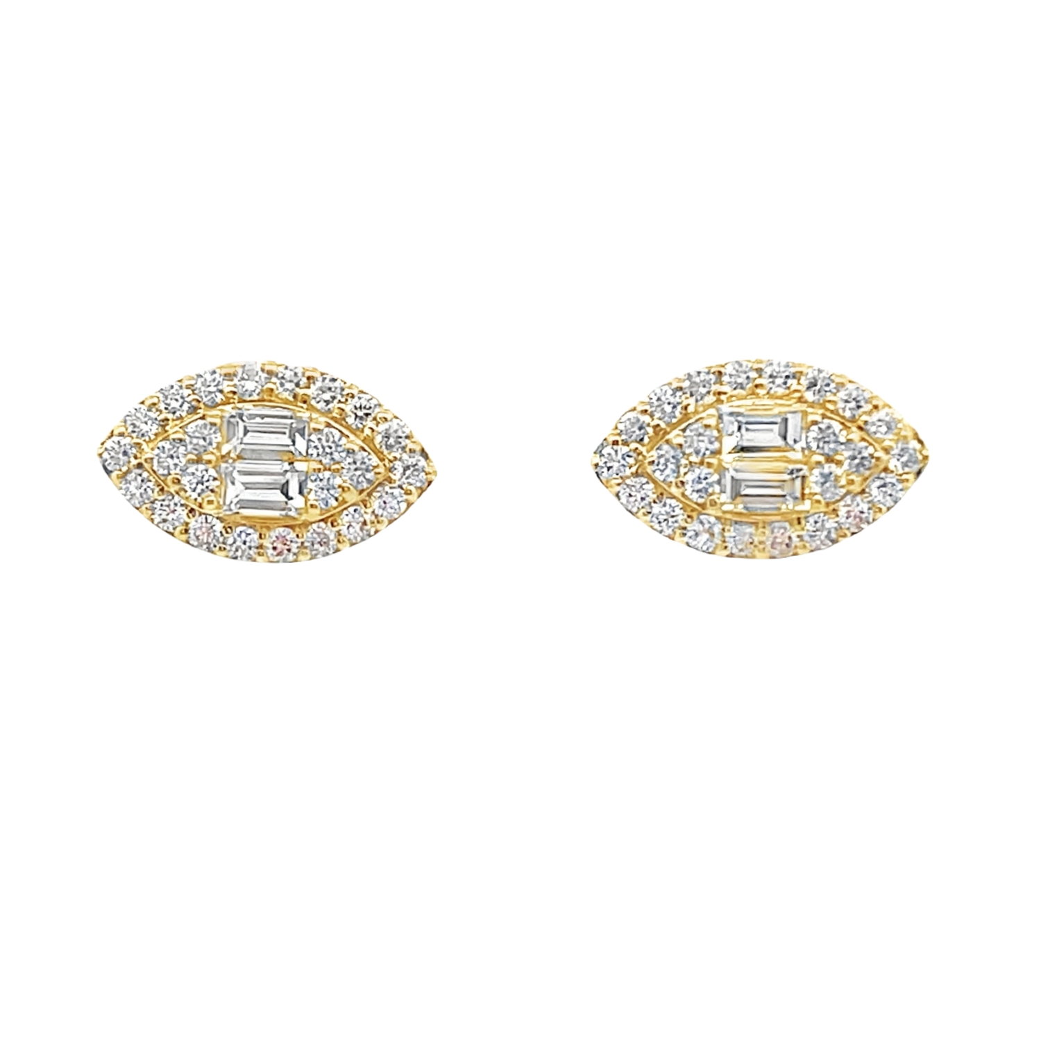 K18 GOLD EARRINGS WITH ROUND & BAGUETTE DIAMONDS