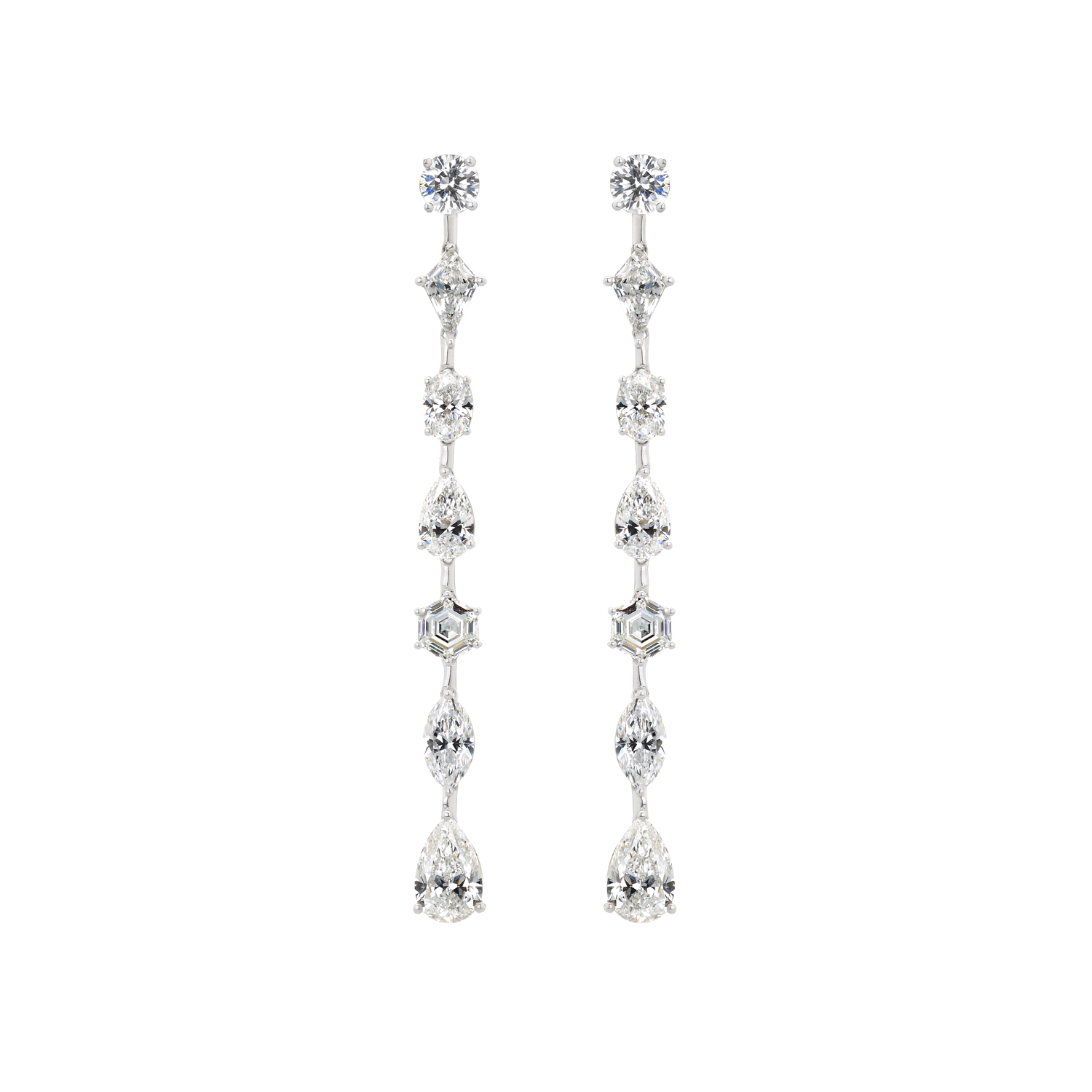 18K WHITE GOLD EARRINGS WITH MARQUISE, OVAL, POIR AND ROUND DIAMONDS