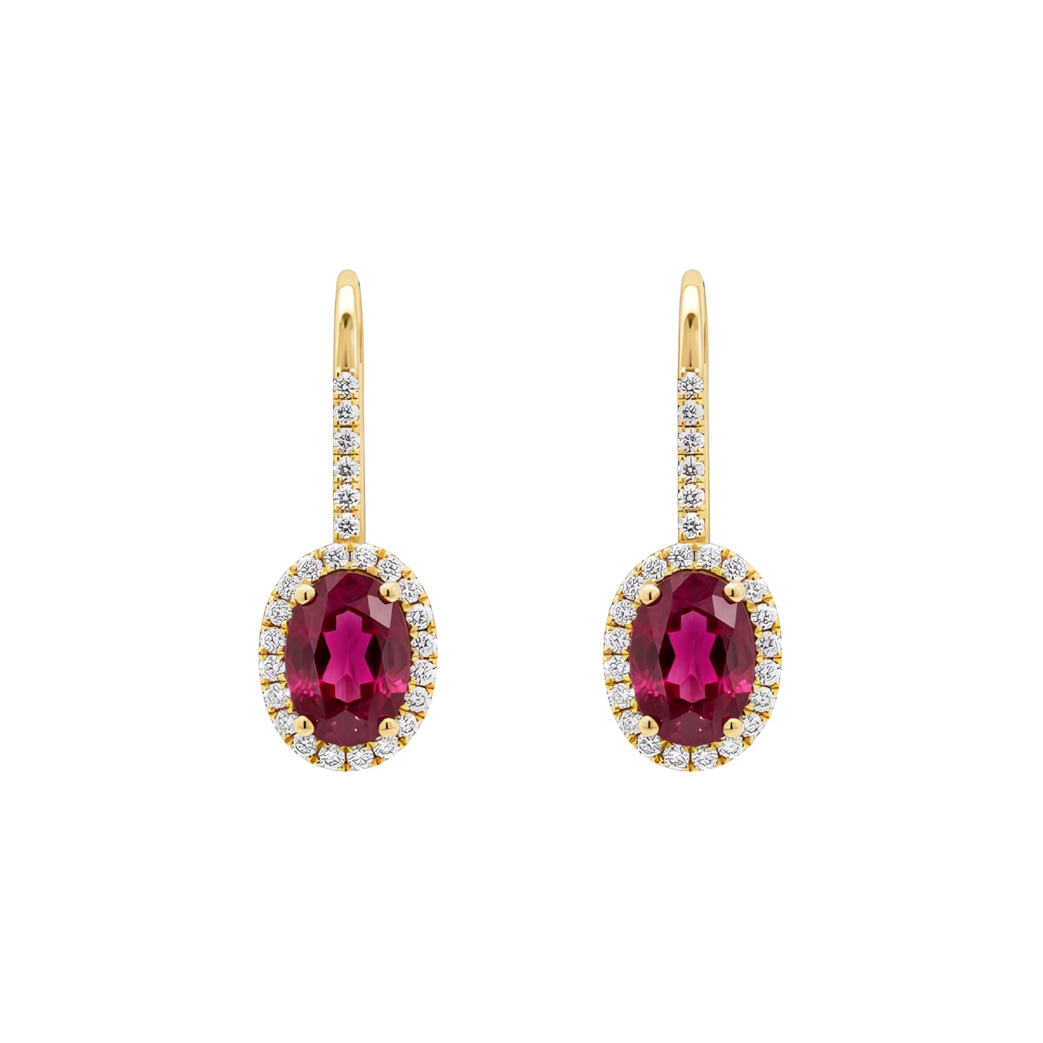 18K GOLD EARRINGS WITH DIAMONDS AND OVAL RUBIES