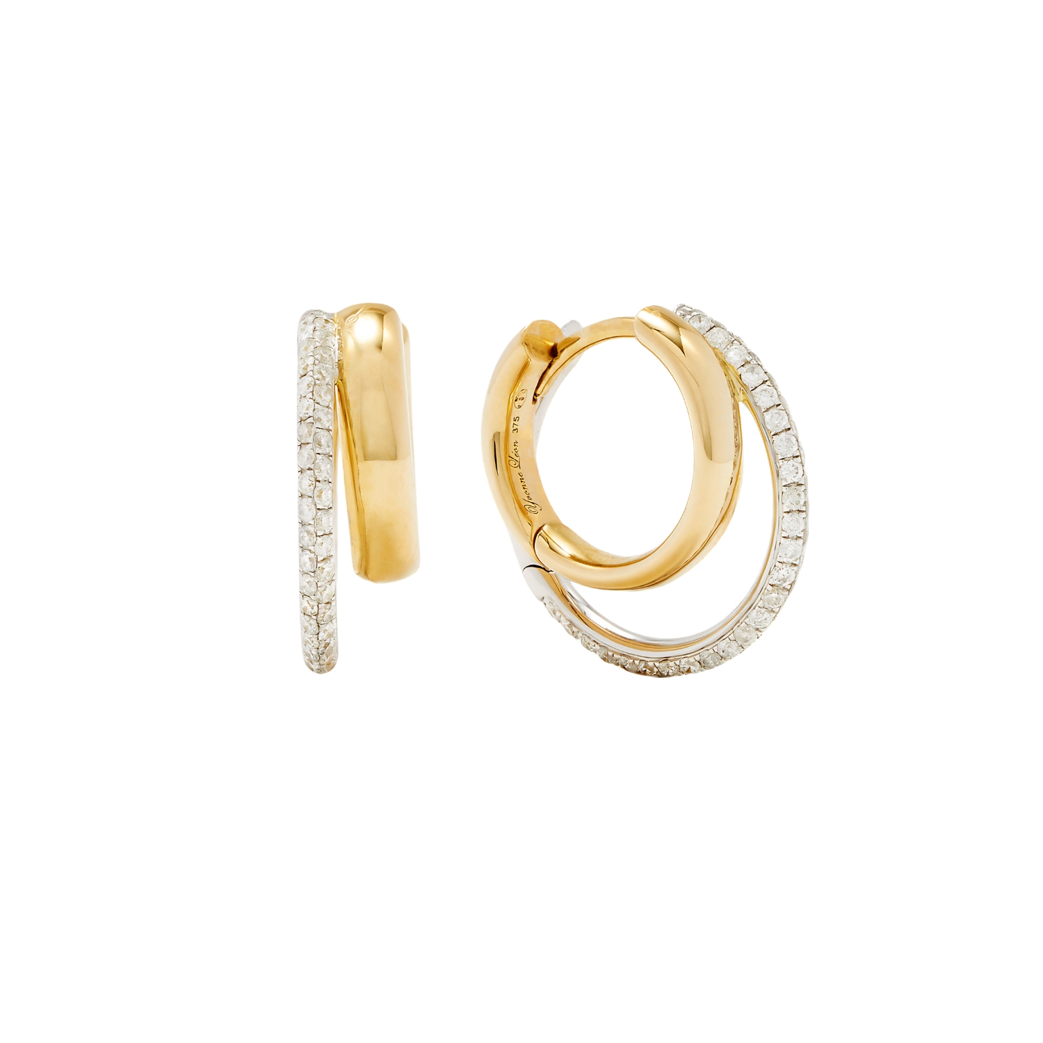 YVONNE LEON OFFSET HOOP EARRINGS WITH DIAMONDS