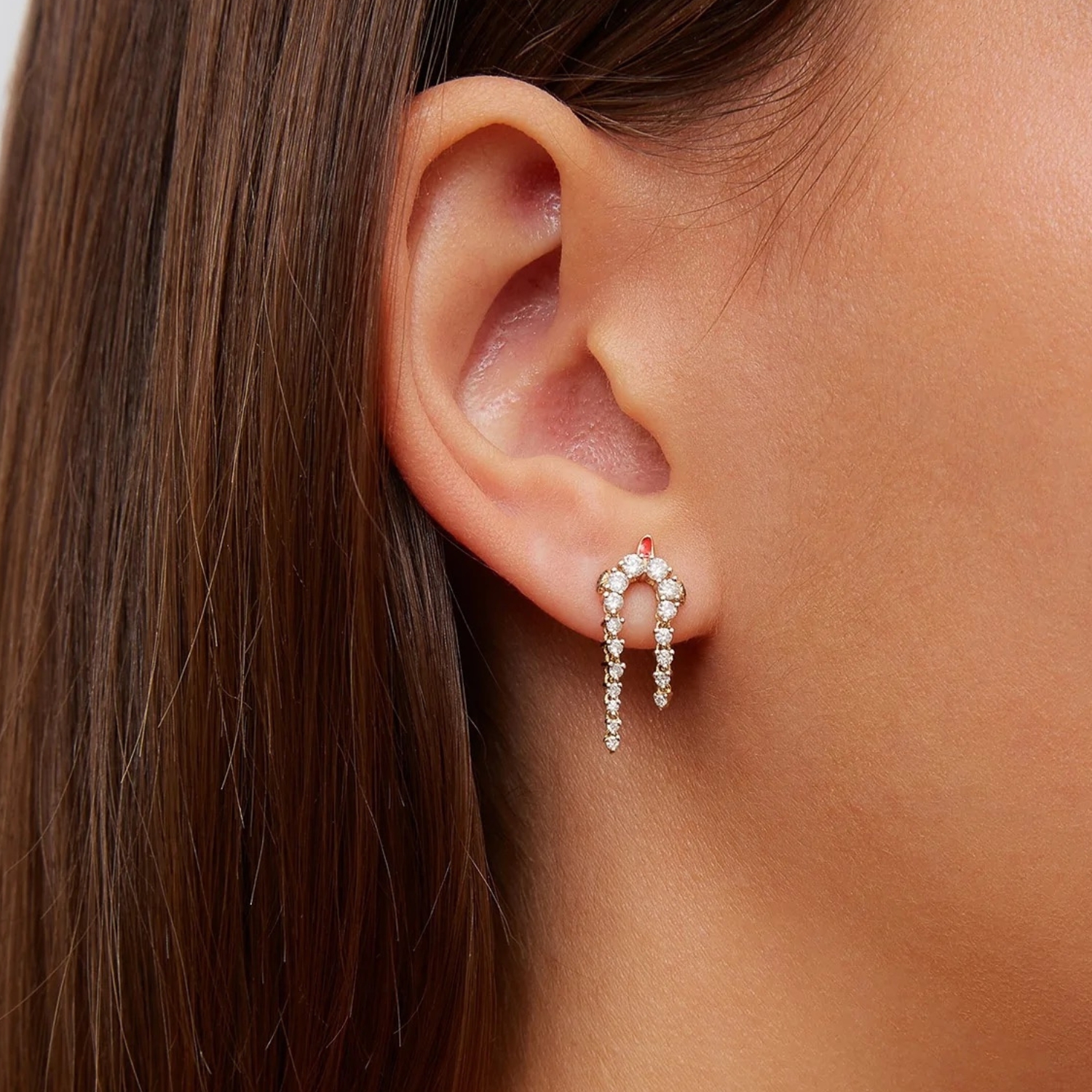 YVONNE LEON MINI MONO PYTHON EARRING WITH BLACK, WHITE BRIAN AND RED ENAMEL
