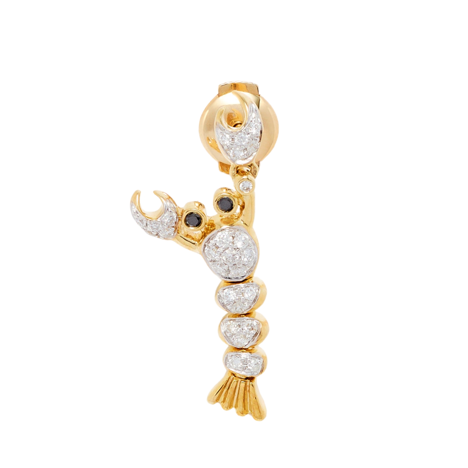 YVONNE LEON MINI LOBSTER MONO EARRING WITH BLACK AND WHITE DIAMONDS