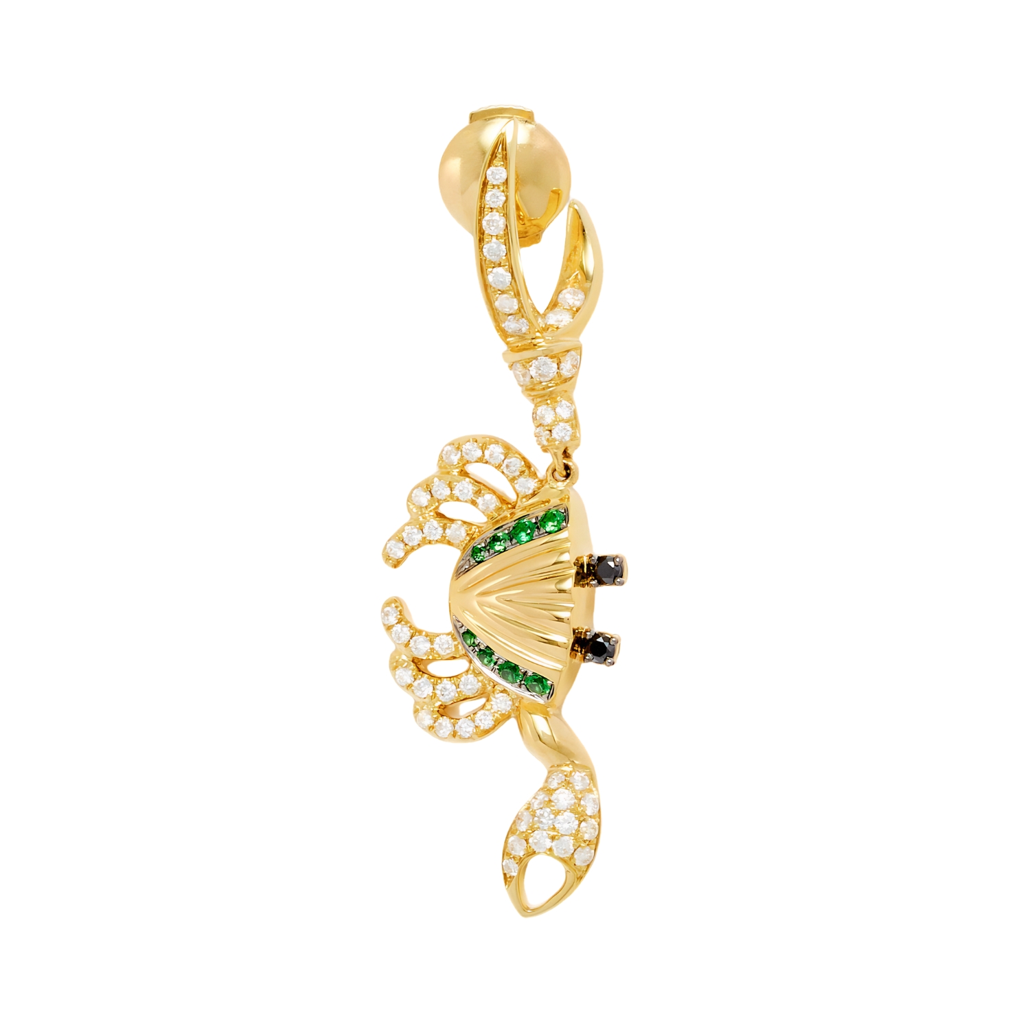 YVONNE LEON SINGLE CRAB EARRING WITH WHITE, BLACK DIAMONDS AND TSAVORITES