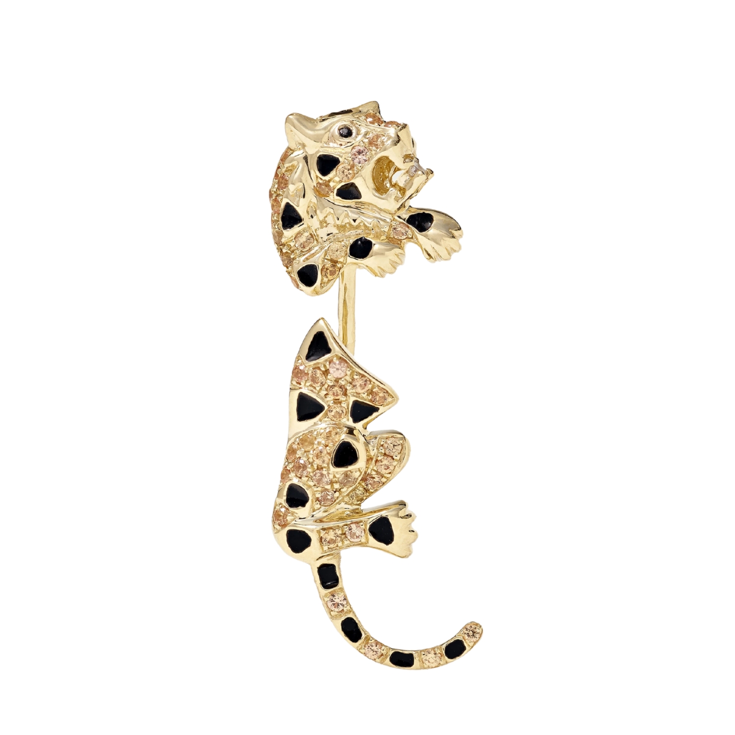 YVONNE LEON LEOPARD CHIP SINGLE EARRING WITH WHITE DIAMONDS, YELLOW SAPPHIRES AND SPINEL