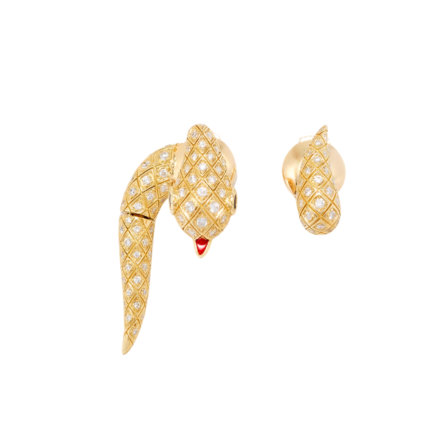 YVONNE LEON PYTHON CHIP EARRINGS WITH DIAMONDS, SPINEL AND ENAMEL