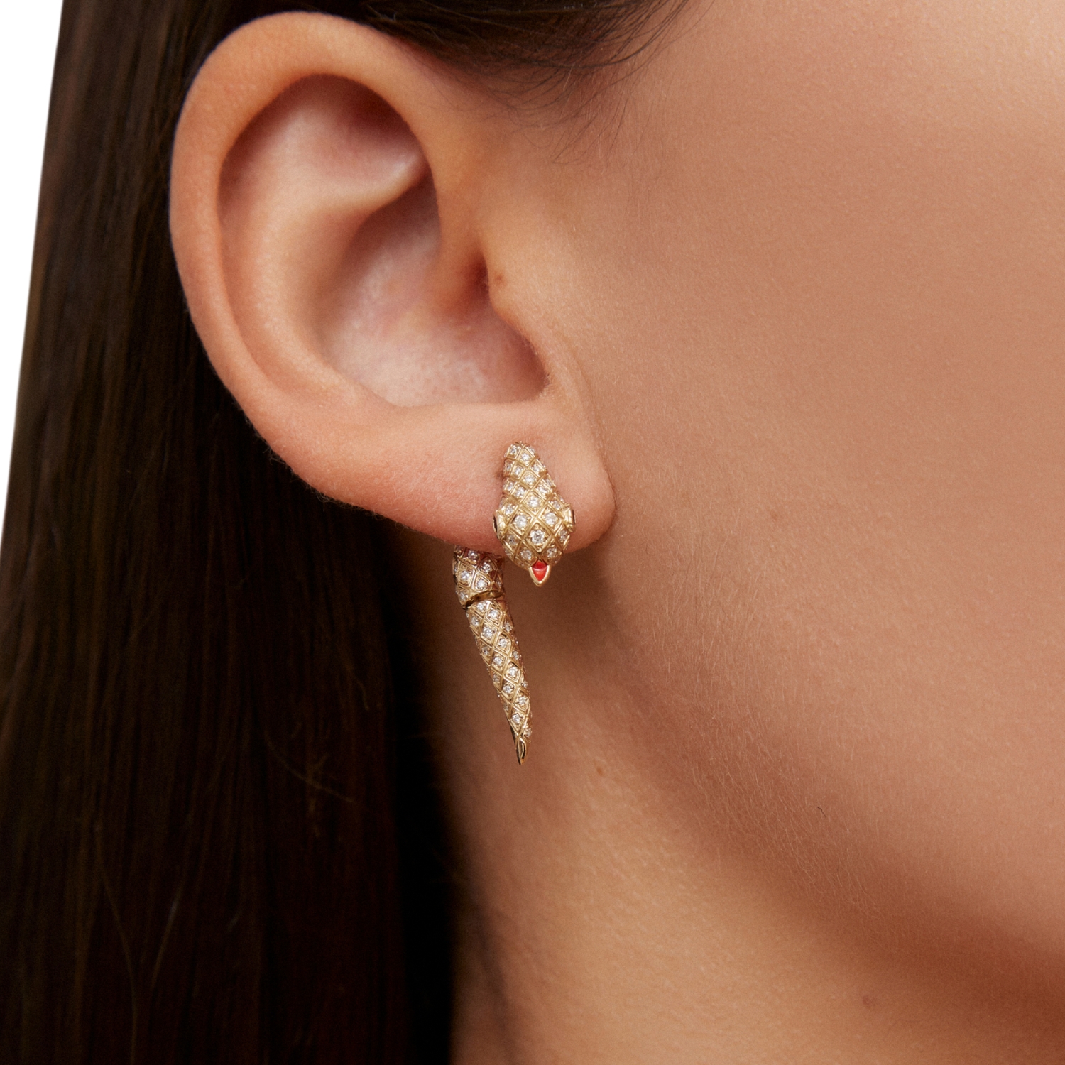 YVONNE LEON PYTHON CHIP EARRINGS WITH DIAMONDS, SPINEL AND ENAMEL