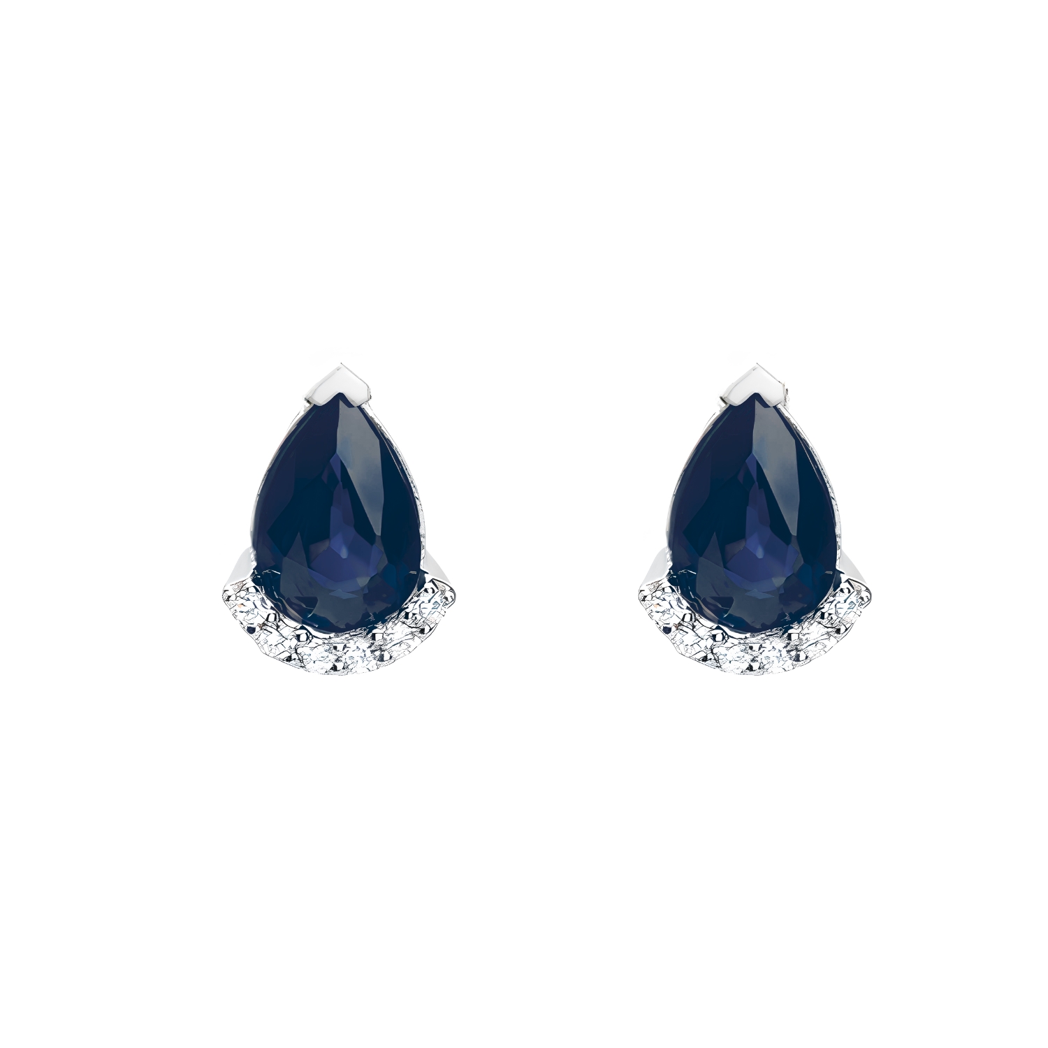 18K WHITE GOLD EARRINGS WITH PEAR-CUT SAPPHIRE AND DIAMONDS