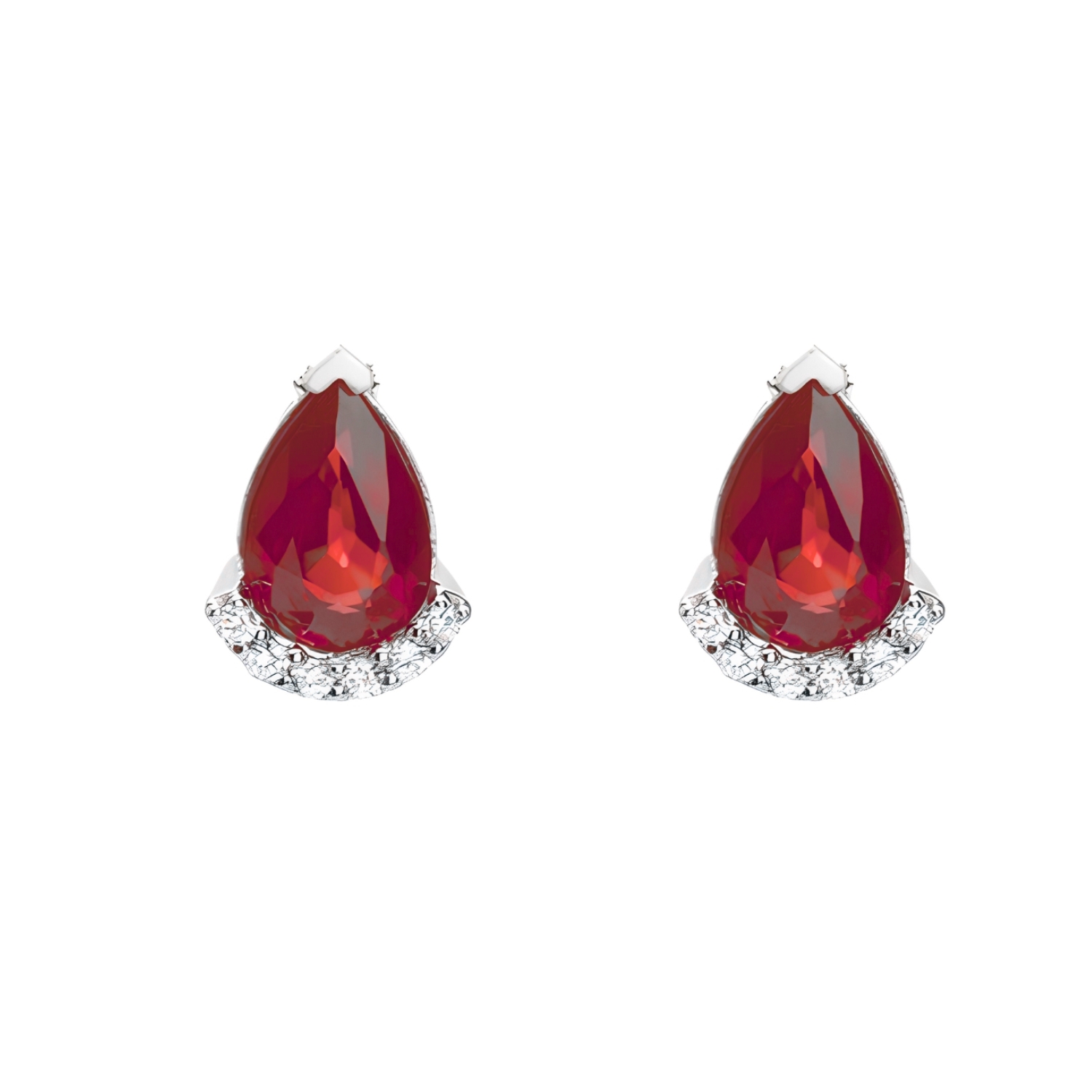 WHITE GOLD K18 EARRINGS WITH DIAMONDS AND POIR RUBIES