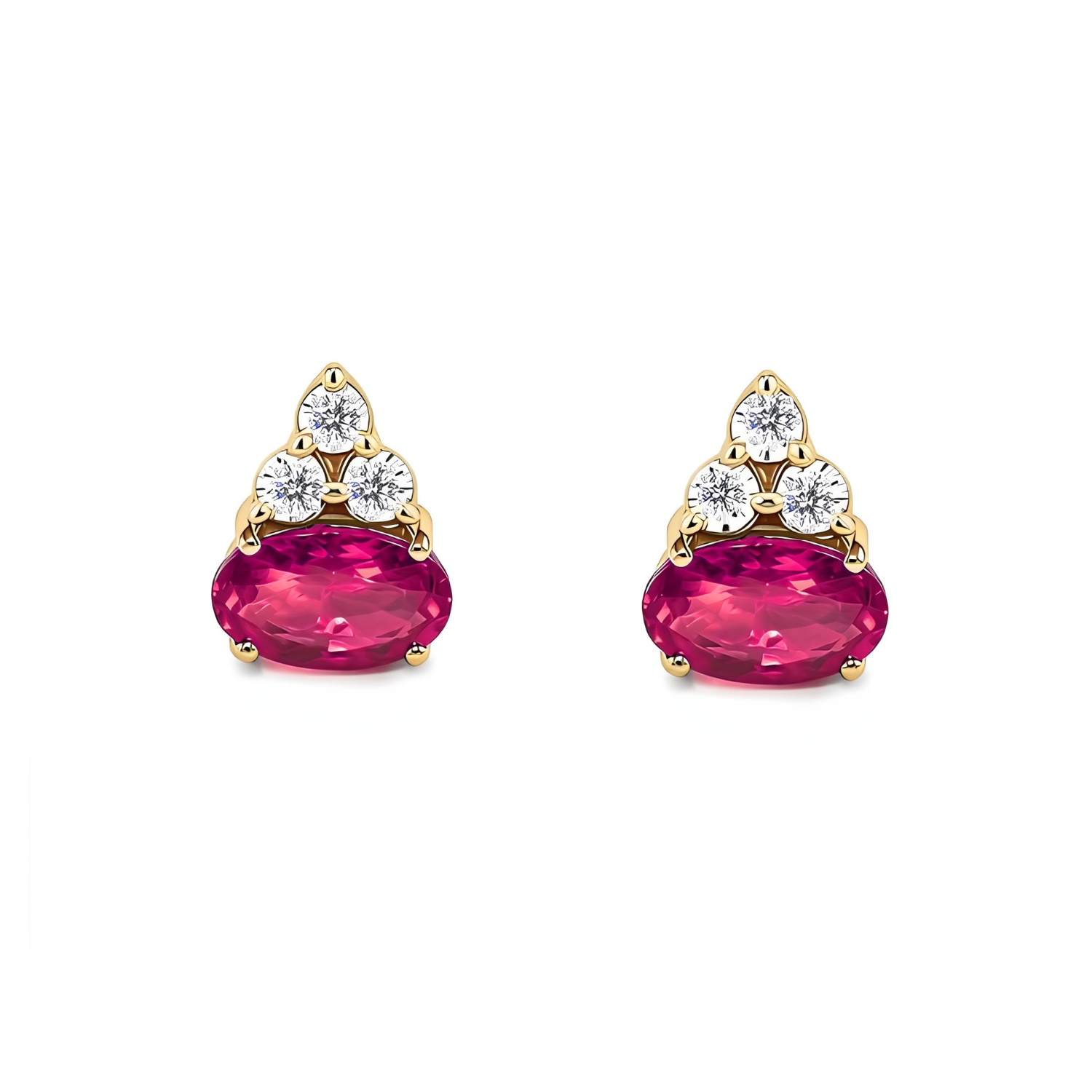 18K GOLD EARRINGS WITH OVAL RUBIES AND DIAMONDS